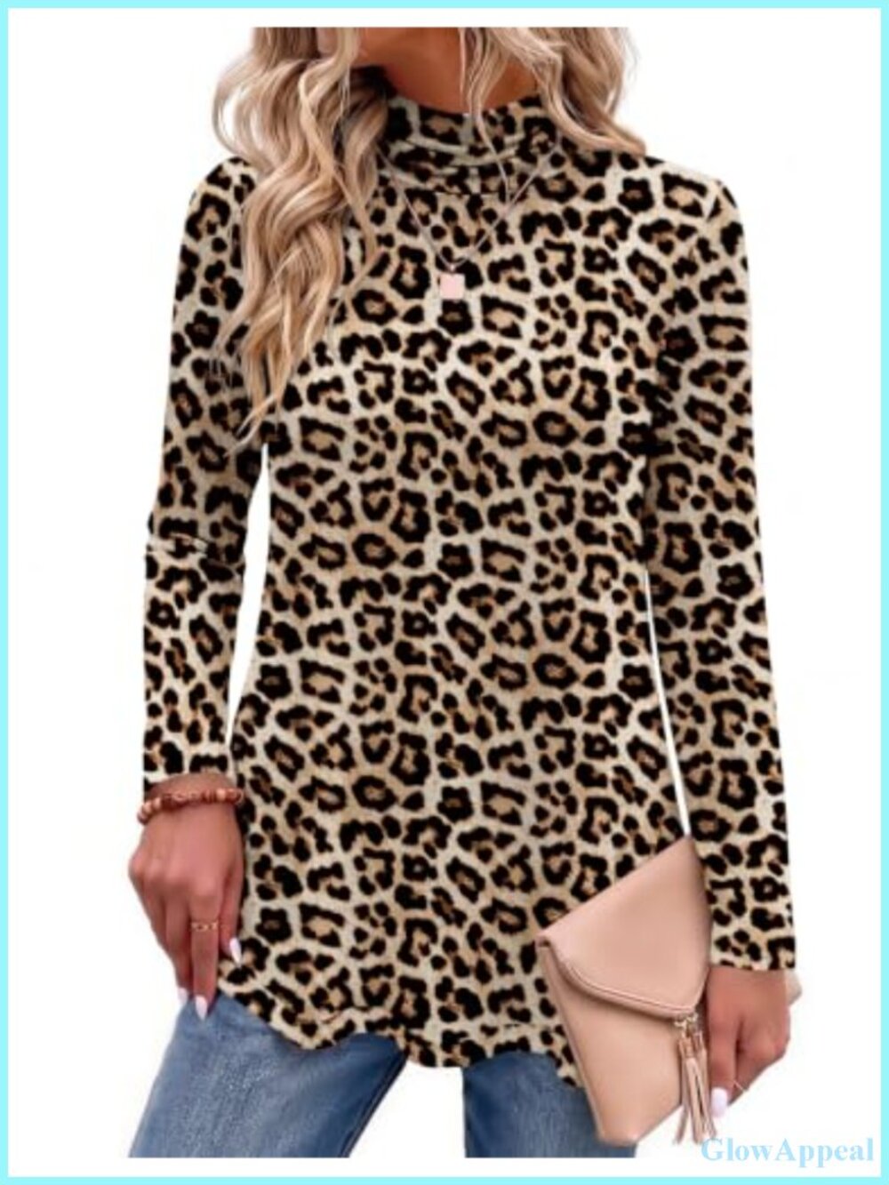 Women's Mock Turtleneck Tunic Top Long Sleeve Loose Fit Work Casual Polyester